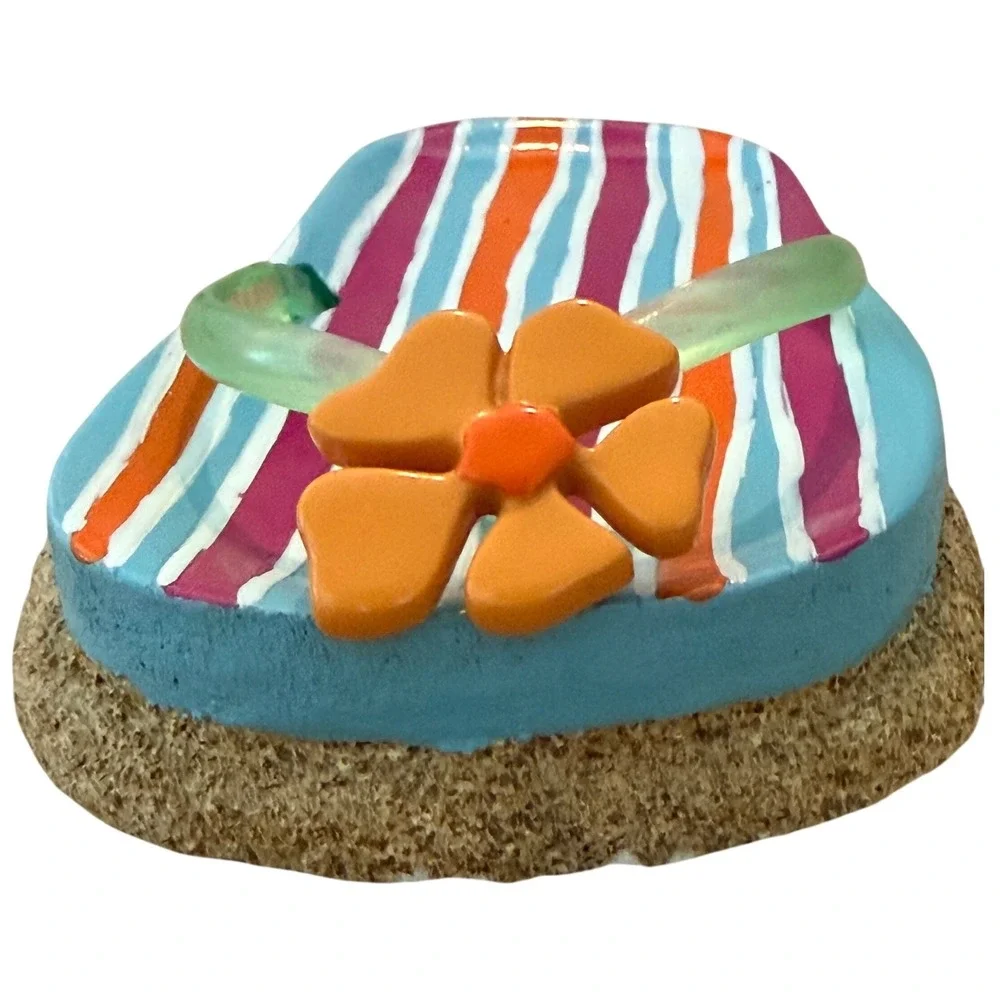 Sapria Flip Flop Soap Dish Trinket Tray Multi-Color Striped Resin Coastal Beachy